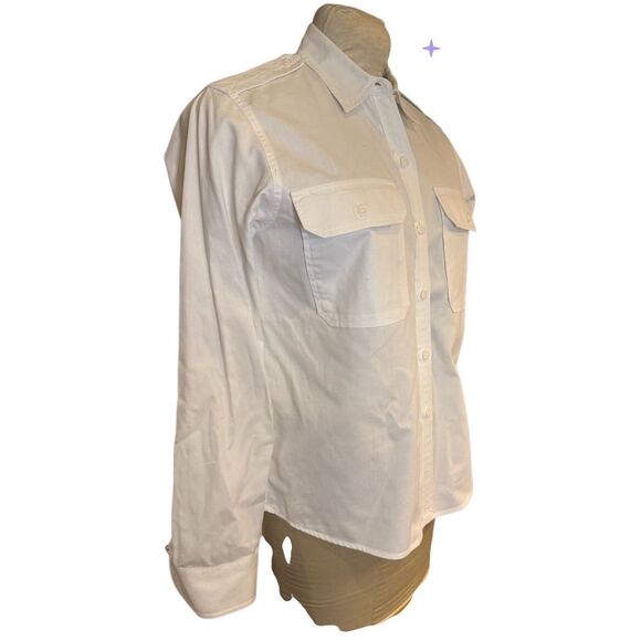 Lauren Ralph Lauren Camp Safari Shirt White Sz. M Button Front Pockets Epilets - Picture 4 of 10